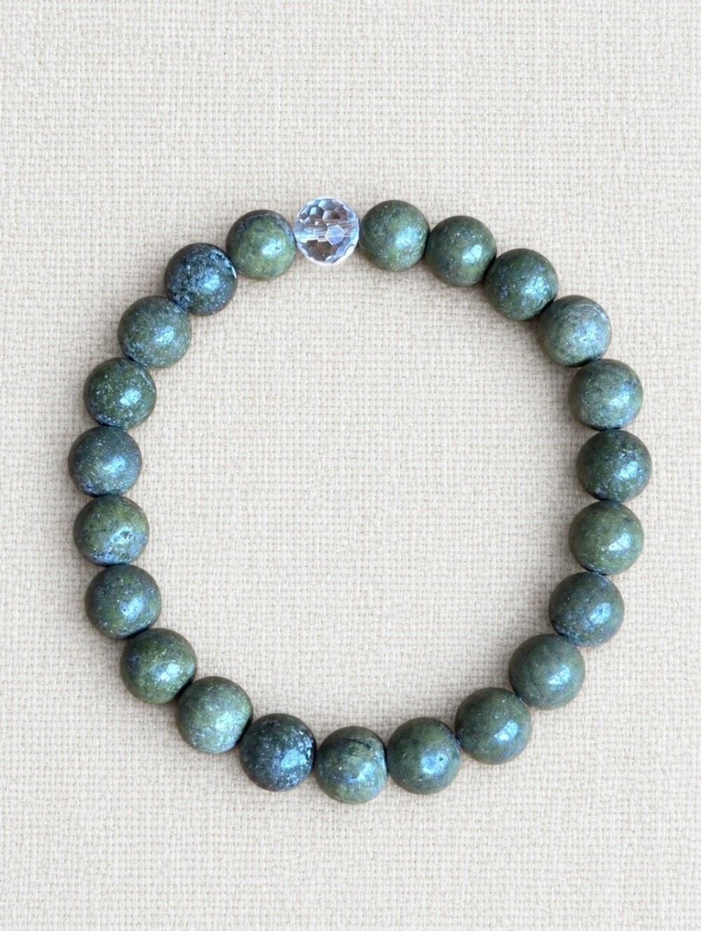Green Serpentine Beaded Stretch Bracelet | Handmade